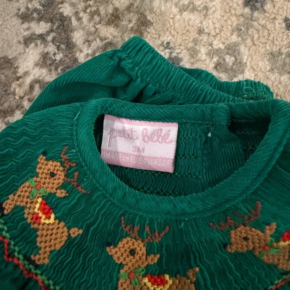 Green Corduroy Smocked Baby Dress and Bloomers